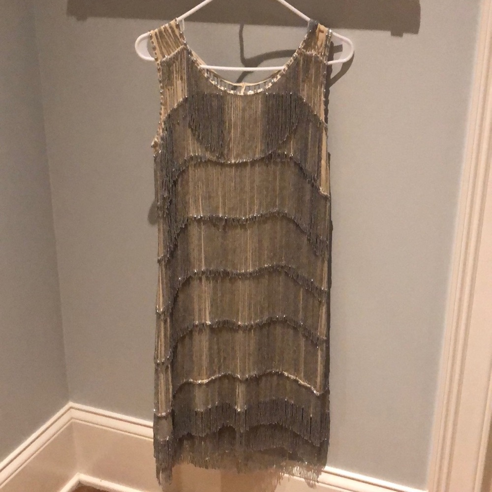 Silver beaded flapper dress